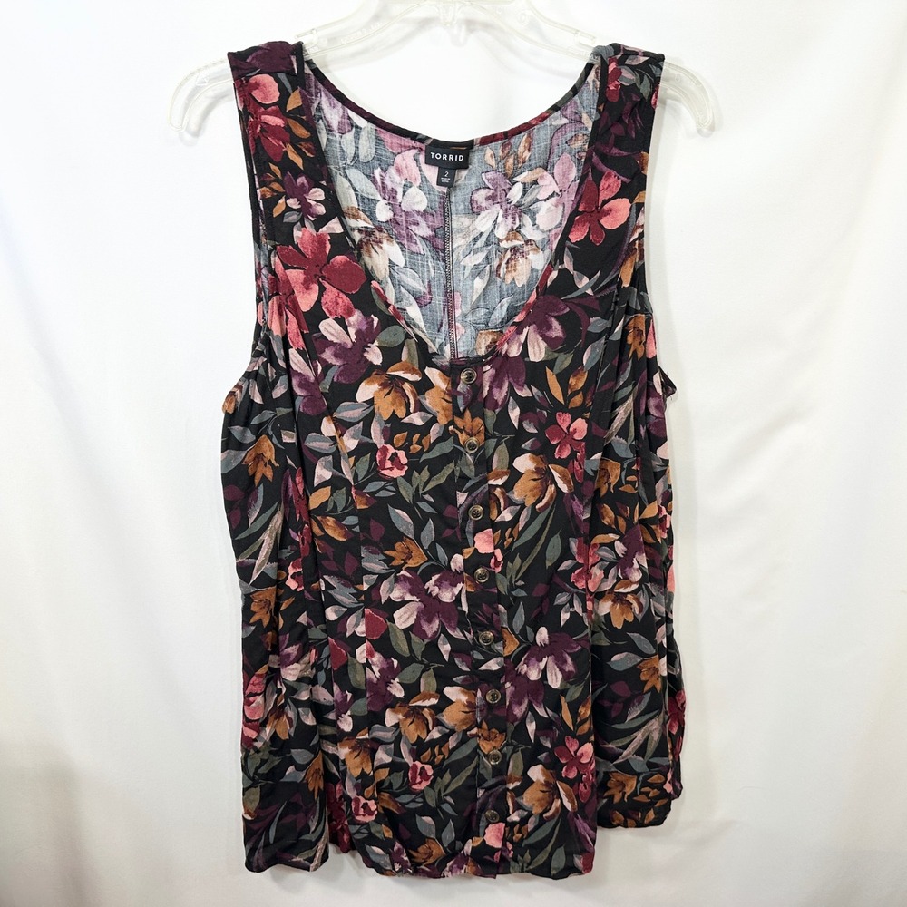 Torrid Plus Size 2X Tank Top Dark Floral Sleeveless Boho Crunchy Granola 1639 - Picture 2 of 10